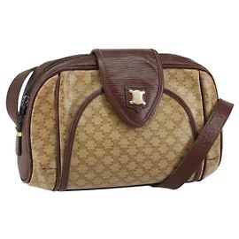 Céline Bolsa de Ombro em Lona Macadam CELINE PVC Bege Ouro Auth 144356 Bege Dourado