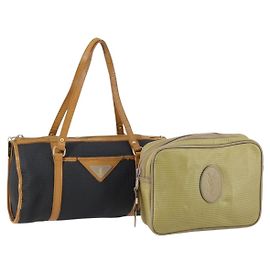 SAINT LAURENT Borsa a mano in pelle 2 pezzi Nero Oro beige Auth am9229 Nero Beige D'oro