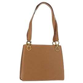 Bolsa de Ombro Gancini em Couro Bege Auth BA6798 da Salvatore Ferragamo Bege
