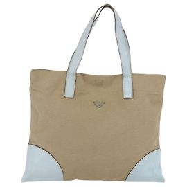 Bolsa Tote PRADA em lona bege e azul claro Auth bs29888 Bege Azul claro