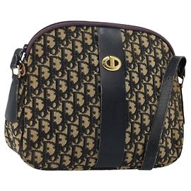 Borsa a Spalla in Tela Trotter Christian Dior Blu Navy e Oro Auth fm4881 D'oro Blu navy
