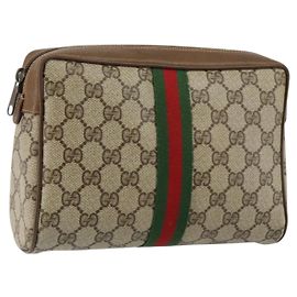 GUCCI GG Lona Web Sherry Línea Clutch Bag PVC Cuero Beige Verde Auth th6400 Roja Beige Verde