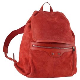 BALENCIAGA Backpack Suede Red Silver Auth bs29626 Silvery Red