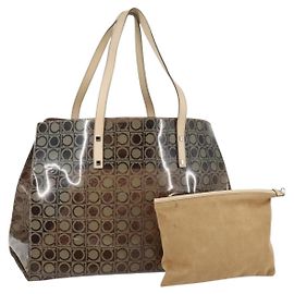 Sac fourre-tout Salvatore Ferragamo en vinyle marron argent authentique BA5943 Marron Argenté