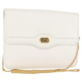 Bolsa de ombro com corrente Christian Dior em couro branco e dourado Auth 144367 Branco Dourado
