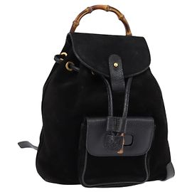 GUCCI Bamboo Backpack Suede Leather Black Gold 003 1705 0030 Auth gh811 Black Golden