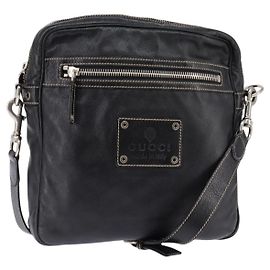 Bolsa de Ombro de Couro Preta GUCCI 201451 Auth 148316 Preto