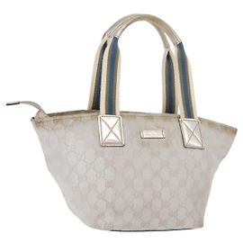 GUCCI GG Canvas Sherry Line Tote Bag Silver 131228 Auth bs30093 Silvery