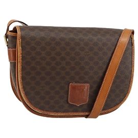 Céline CELINE Macadam Canvas Shoulder Bag PVC Leather Brown Gold Auth ep11291 Brown Golden