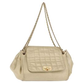 CHANEL Choco Bar Chain Shoulder Bag Leather Gold CC Auth 145942 Golden