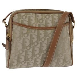 Bolsa de ombro em lona Trotter Christian Dior dourada bege Auth 145961 Bege Dourado