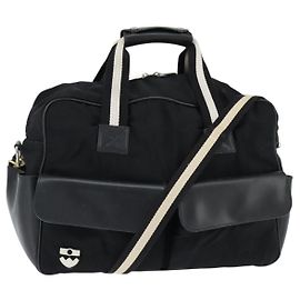 BALLY Boston Bag Nylon Leather 2way Black Silver gold Auth 121353 Black Silvery Golden