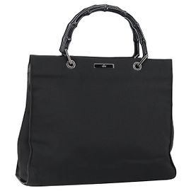 Borsa a mano in nylon nero e argento Gucci Bamboo 002 1010 Auth gh1148 Nero Argento