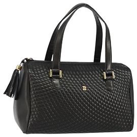 BALLY Bolsa de Mão de Couro Preta e Dourada Auth BA7020 Preto Dourado