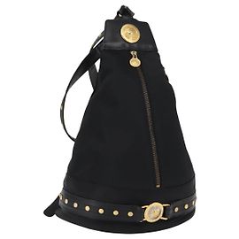 Gianni Versace Backpack Nylon Black Gold Auth 147619 Black Golden