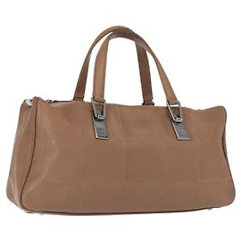 CHANEL Borsa a Mano Choco Bar in Pelle di Agnello Marrone con CC Argento Auth 149307 Marrone Argento