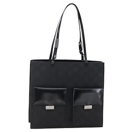 GUCCI GG Canvas Tote Bag Nylon Black Auth ep11191 Black