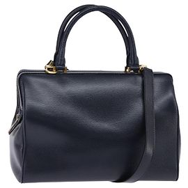 Céline CELINE Hand Bag Leather 2way Navy Gold Auth 148353 Golden Navy blue