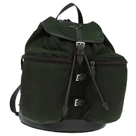 Mochila PRADA em nylon e couro caqui Auth bs30468 Caqui
