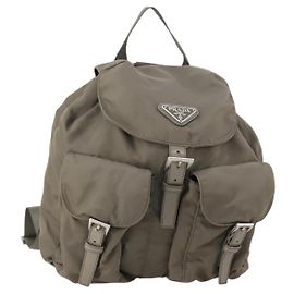 PRADA Backpack Nylon Gray Silver Auth bs30075 Brown Silvery