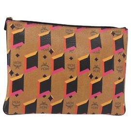 Borsa Clutch MCM Logogram Vicetos in Pelle PVC Marrone Auth am9490 Marrone