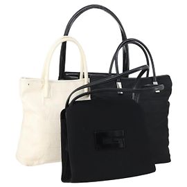 GUCCI Tote Bag Suede Canvas Nylon 4Set Black Ivory Auth bs30282 Black Cream