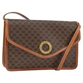 Céline CELINE Macadam Canvas Circle Shoulder Bag PVC Leather Brown Gold Auth 149156 Brown Golden