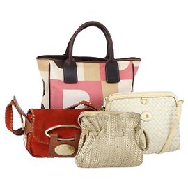 BALLY Tote Bag Leather Canvas 4Set Red Beige cream Auth ti3468 Red Beige Cream