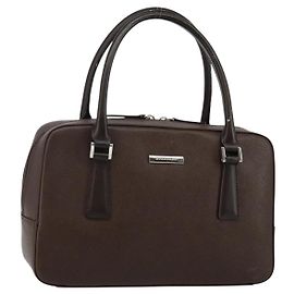 Burberry Bolsa de mão de couro marrom com detalhes em prata Auth am9046 Marrom Prata