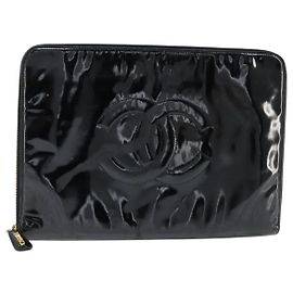 CHANEL Cartella in pelle lucida Nera Oro CC Auth bs30475 Nero D'oro