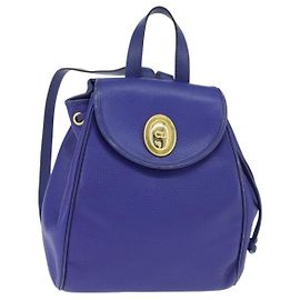 Christian Dior Backpack Leather Blue Gold Auth 150068 Blue Golden