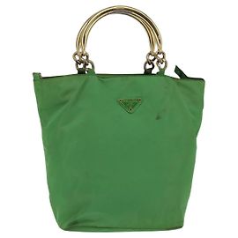 PRADA Sac à main en nylon vert or Auth 145926 Doré Vert