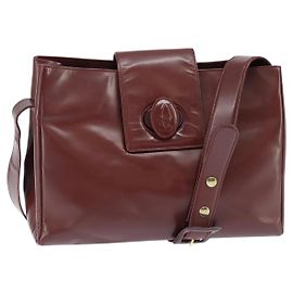 Cartier Bolsa de ombro Must Line em couro Bordeaux e ouro Auth bs30238 Dourado Bordeaux