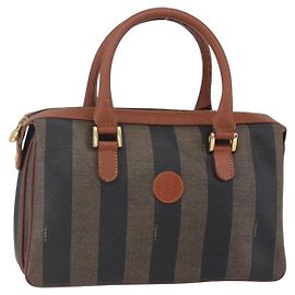 FENDI Pecan Canvas Handtasche PVC Schwarz Braun Gold Auth 151066 Braun Schwarz Golden