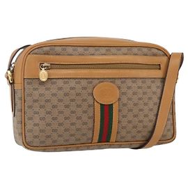 Bolsa Sherry Line em PVC Bege Micro GG Supreme Web da GUCCI 001 23 0942 Auth ki6128 Bege Dourado