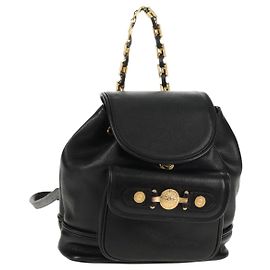 Gianni Versace Sunburst Backpack Leather Black Gold Auth bs30337 Black Golden