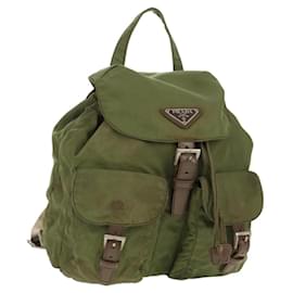 PRADA Backpack Nylon Khaki Silver Auth 148793 Silvery Khaki