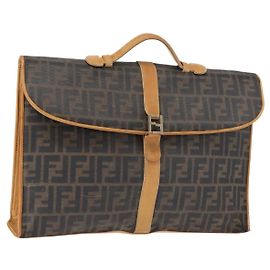 FENDI Zucca Canvas Briefcase Black Brown Auth bs30389 Brown Black