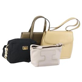 BALLY Borsa a Spalla Nylon Pelle 4 Set Beige Nero Auth bs30531 Nero Beige