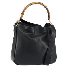 Borsa a Spalla in Pelle Gucci Bamboo Nera Oro 001 3166 Auth 150409 Nero D'oro