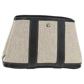 Hermès HERMES Garden Party Tasche Canvas Grau Silber Auth 147267SM Braun Silber