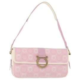 Bolsa de Ombro Gancini em Lona Rosa Dourada Salvatore Ferragamo Auth bs30965 Rosa Dourado