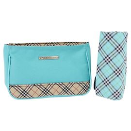 BURBERRY Nova Check Taschentuchbeutel Canvas 2Set Hellblau Silber Auth am9484 Silber Hellblau