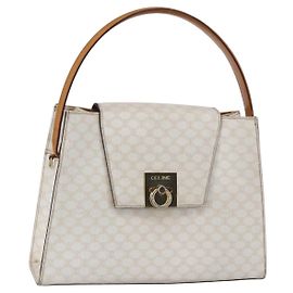 Céline Bolsa Boston em lona Macadam CELINE em couro PVC branco e dourado Auth 151042 Branco Dourado