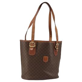 Céline CELINE Macadam Canvas Tote Bag PVC Leather Brown Gold Auth bs30784 Brown Golden