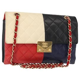 CHANEL Sac Pagode à Chaîne Matelassé en Cuir d'Agneau Multicolore Doré CC Auth 148199 Multicolore Doré