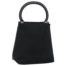 Salvatore Ferragamo Hand Bag Nylon Leather Black Silver Auth 148177 Black Silvery