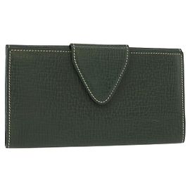 LOEWE Long Wallet Leather Green Auth bs31262 Green