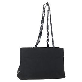 PRADA Tote Bag Nylon Black Silver Auth bs31175 Black Silvery