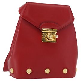 Salvatore Ferragamo Backpack Leather Red Gold Auth 150428 Red Golden